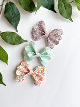 Load image into Gallery viewer, Green Fronds Bow Hair Clips, Headband | Pippa Bow | Faux Leather Bows | Toddlers Hair Clips | Kids Hair Clips