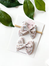 Load image into Gallery viewer, Flower Power Unicorns Bow Hair Clips, Headband | Paityn Bow | Faux Leather Bows | Toddlers Hair Clips | Kids Hair Clips