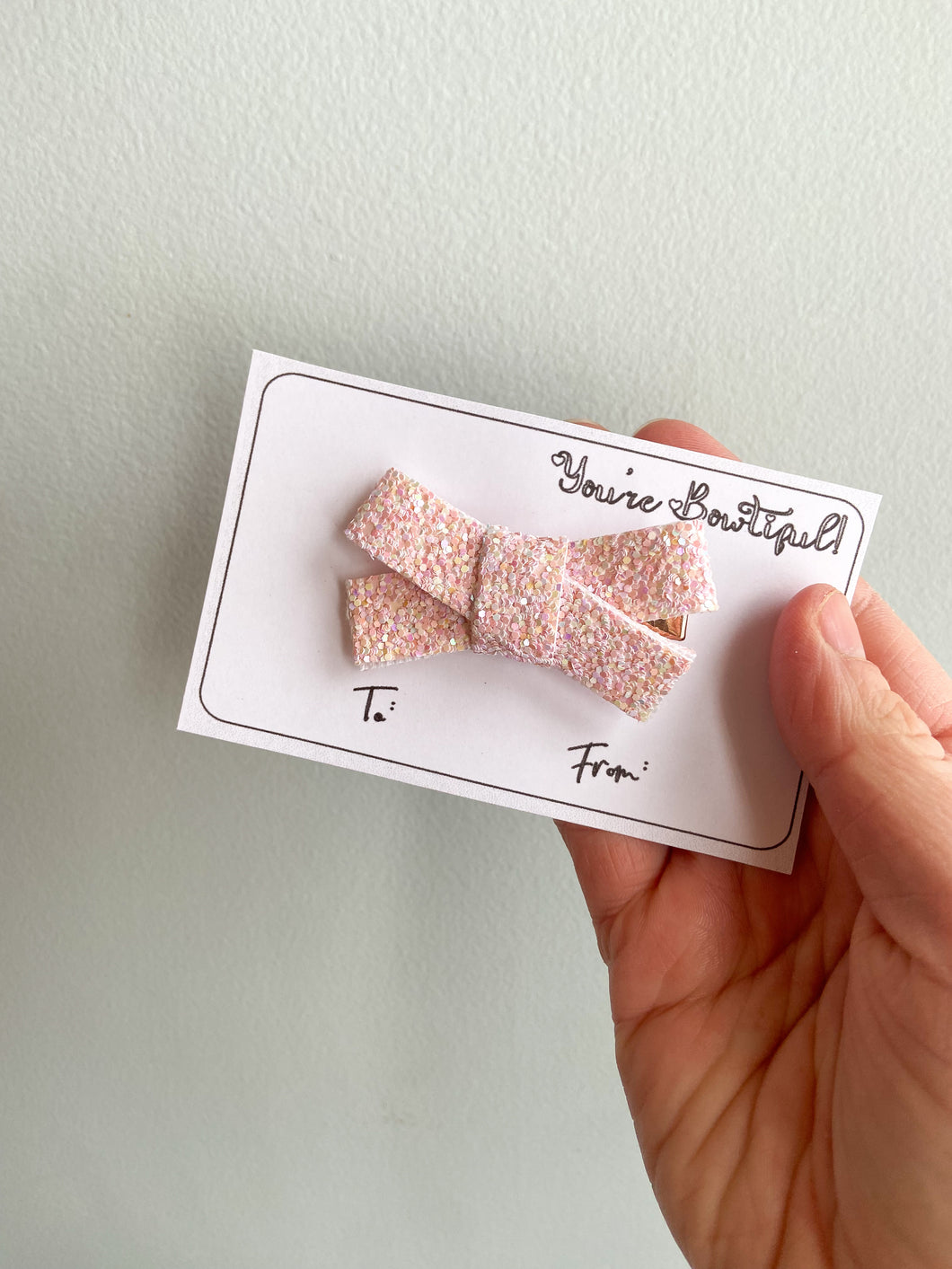Pale Pink Glitter Bow Hair Clips, Headband | Madison Bow | Faux Leather Bows | Toddlers Hair Clips | Kids Hair Clips