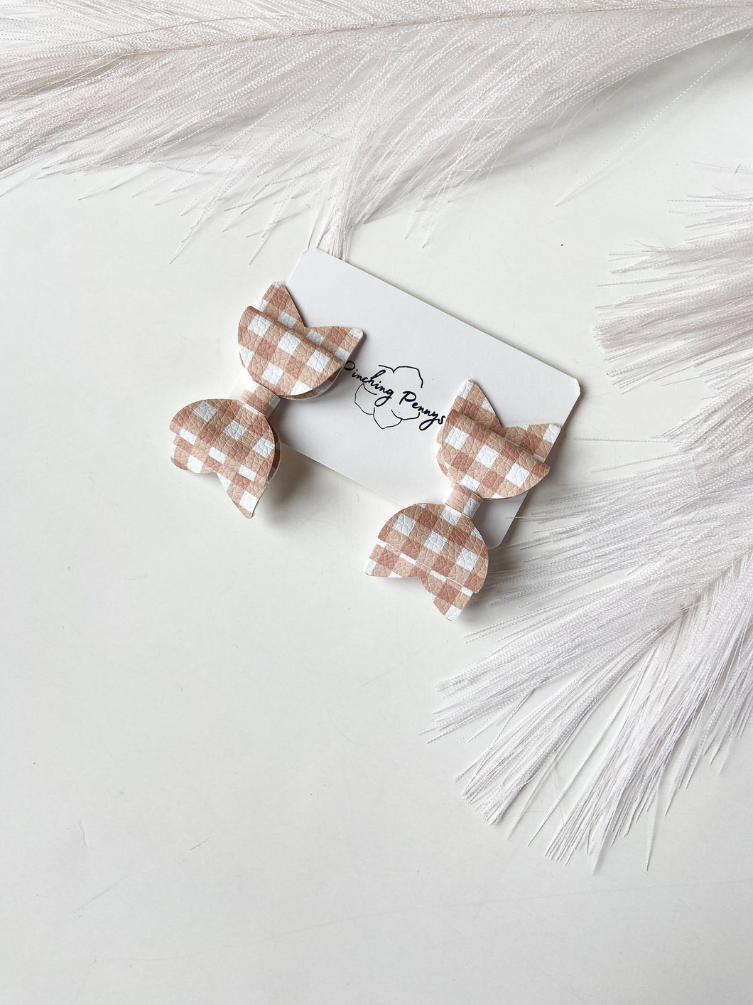 Camel Plaid Bow Hair Clips, Headband | Ellie Bow | Faux Leather Bows | Piggy Bows | Toddlers Hair Clips | Kids Hair Clips