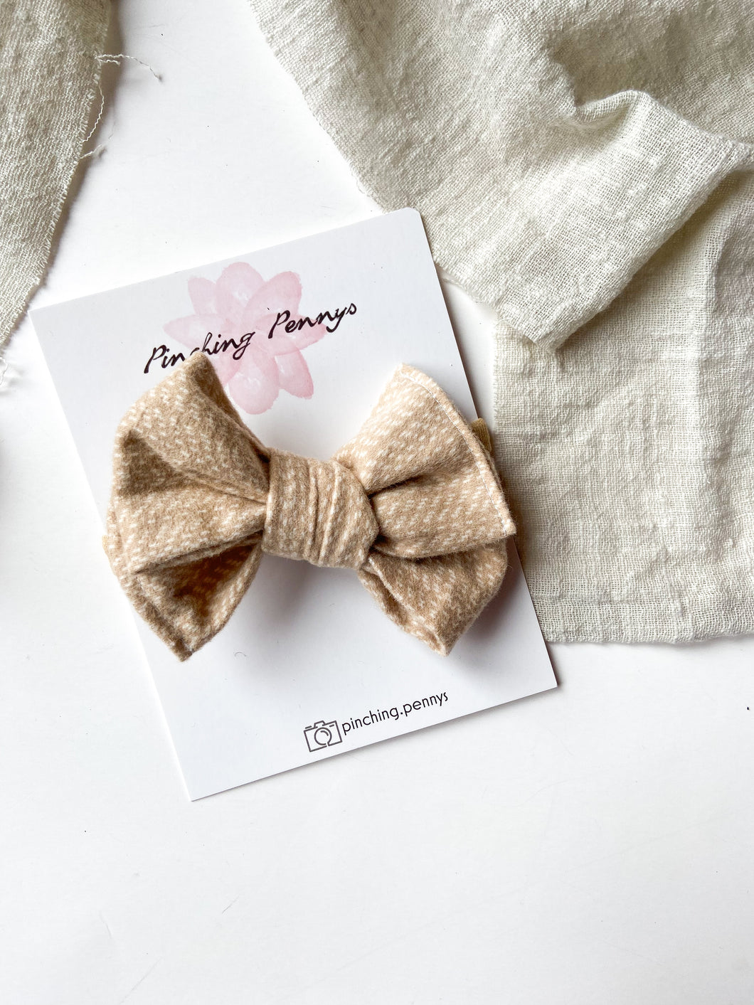 Cream Lines Bow Hair Clips, Headband | Cotton Fabric Bows | Toddlers Hair Clips | Kids Hair Clips
