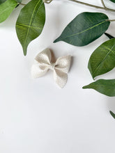 Load image into Gallery viewer, White Pearl Vegan Leather Bow Hair Clips, Headband | Paityn Bow | Faux Leather Bows | Toddlers Hair Clips | Kids Hair Clips
