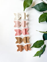 Load image into Gallery viewer, Weave Bow Hair Clips, Headband | Delilah Bow | Faux Leather Bows | Toddlers Hair Clips | Kids Hair Clips

