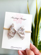 Load image into Gallery viewer, Flower Power Unicorns Bow Hair Clips, Headband | Paityn Bow | Faux Leather Bows | Toddlers Hair Clips | Kids Hair Clips
